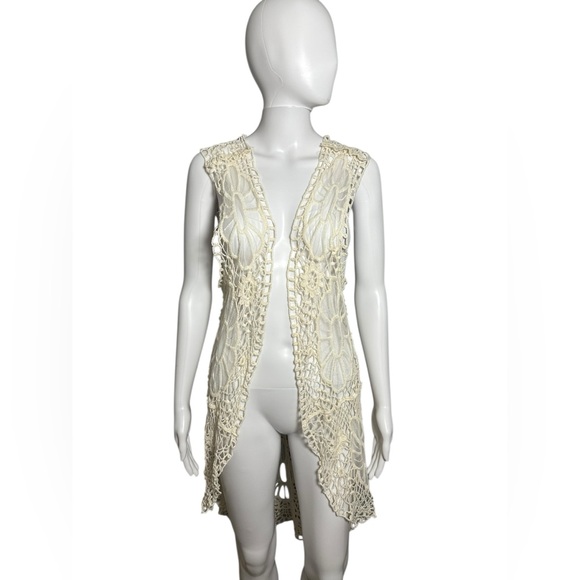 ODDY Tops - ODDY Cream Crochet Lace Duster Top Stretch Boho One Size